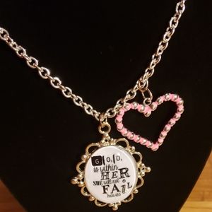 Plunder Retired Religious Saying Necklace with Earrings